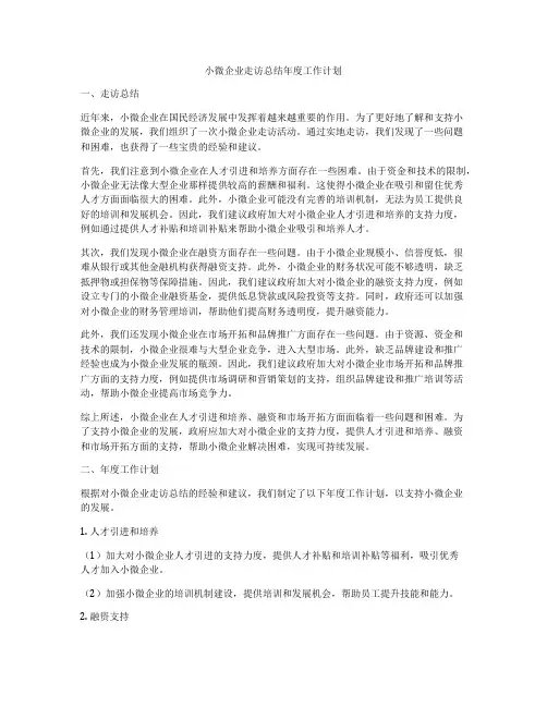 小微企业走访总结年度工作计划