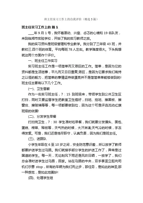 班主任实习工作上的自我评价（精选3篇）