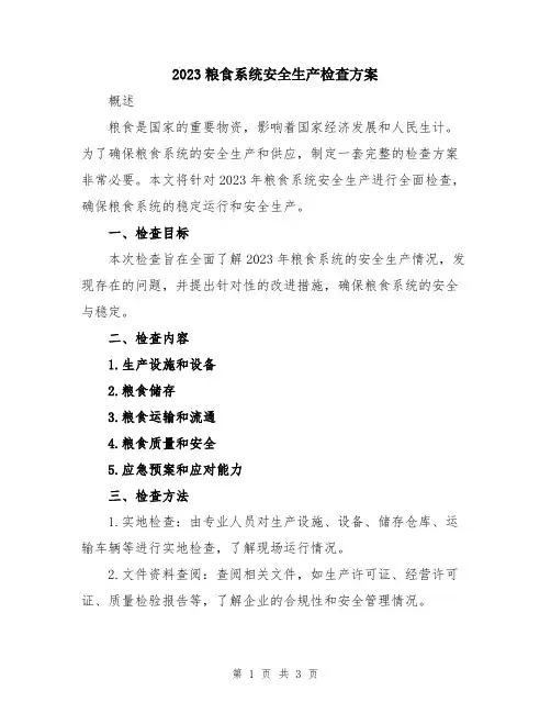 2023粮食系统安全生产检查方案