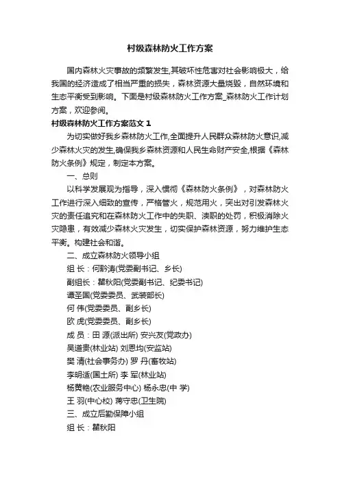 村级森林防火工作方案