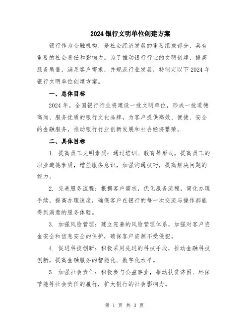 2024银行文明单位创建方案