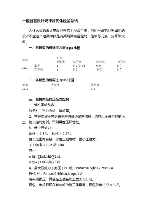 一些桩基设计规律及优化经验总结