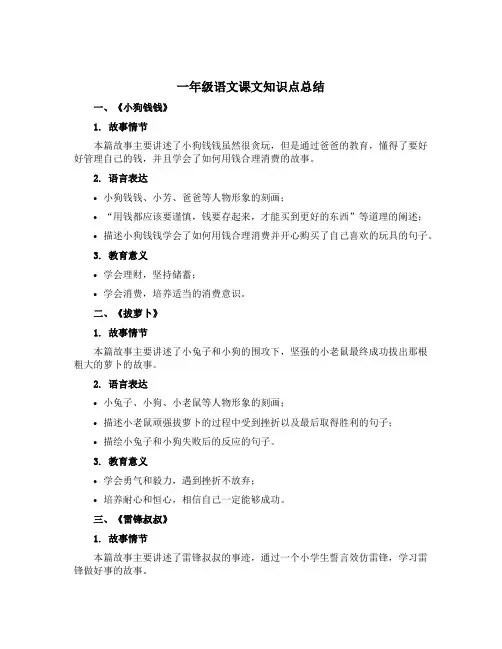 一年级语文课文知识点总结
