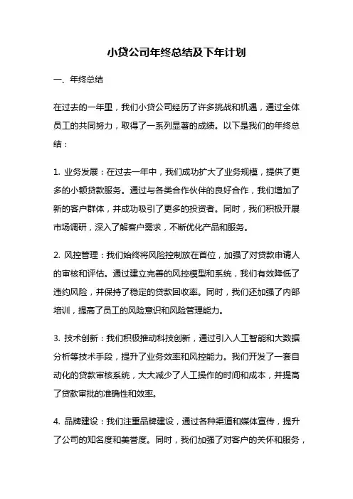 小贷公司年终总结及下年计划