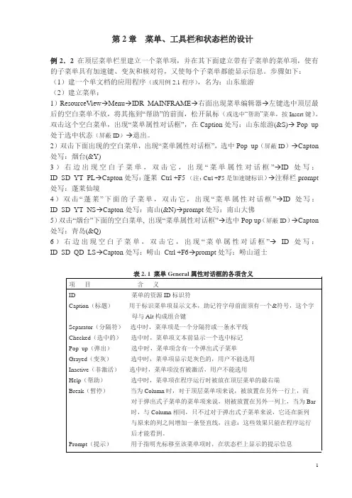 VC++_第2章_菜单、工具栏和状态栏的设计
