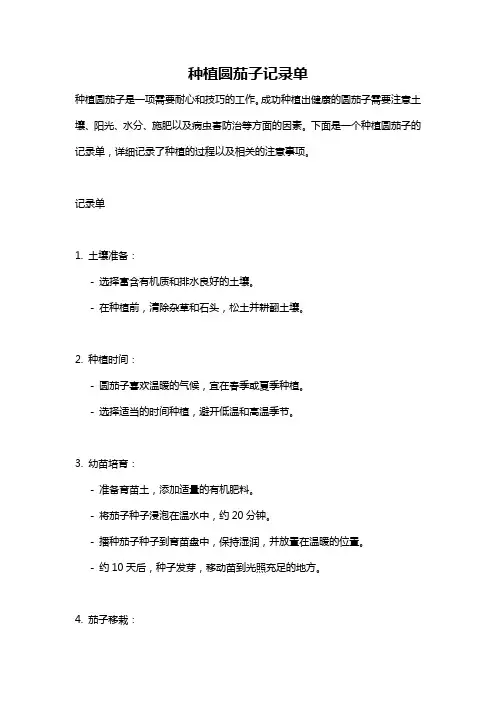 种植圆茄子记录单