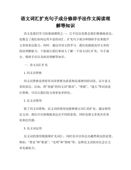语文词汇扩充句子成分修辞手法作文阅读理解等知识