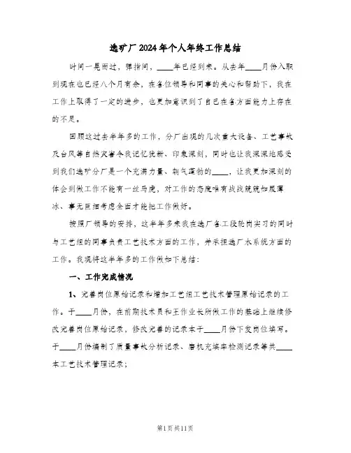 选矿厂2024年个人年终工作总结(二篇)