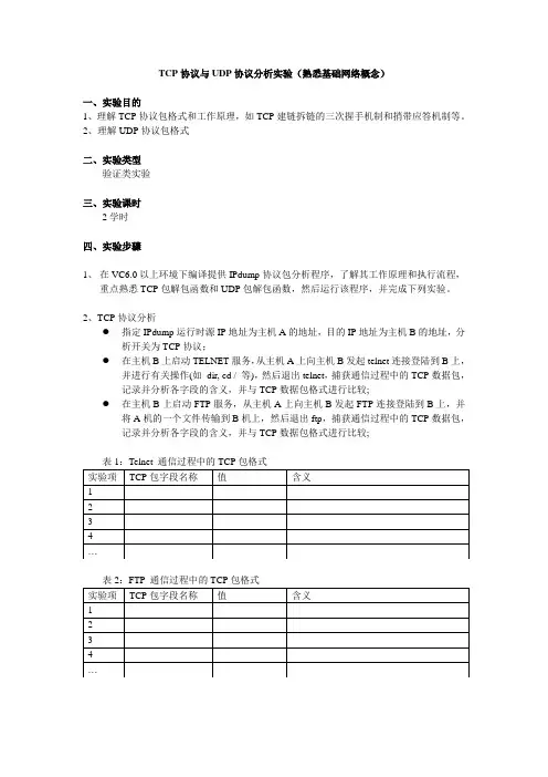 TCP协议与UDP协议分析实验(熟悉基础网络概念)