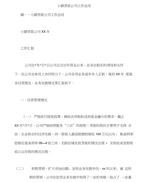 小额贷款公司工作总结