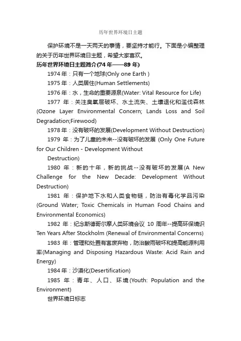 历年世界环境日主题_世界环境保护日