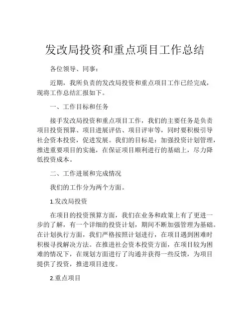 发改局投资和重点项目工作总结