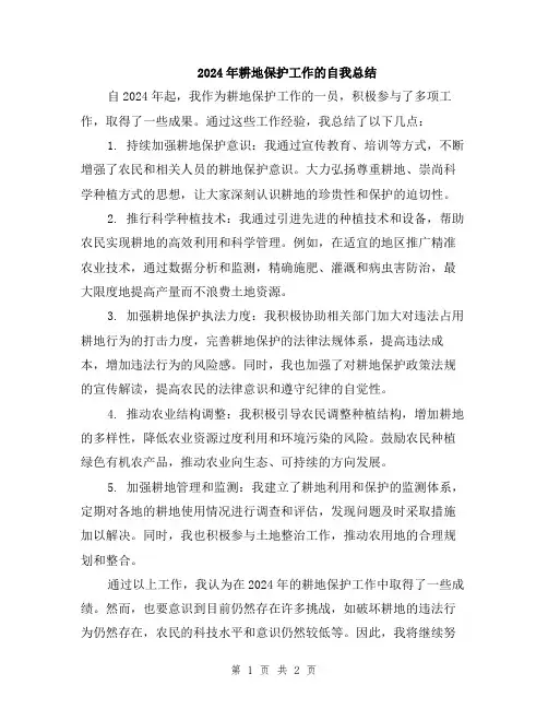 2024年耕地保护工作的自我总结