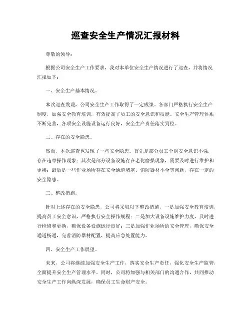 巡查安全生产情况汇报材料