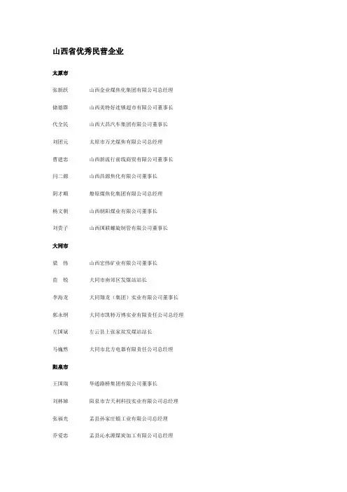 山西省优秀民营企业