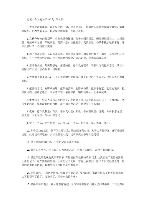 忘记一个人的句子 60句