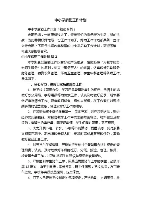 中小学后勤工作计划
