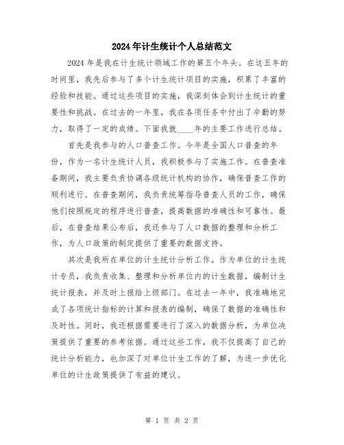 2024年计生统计个人总结范文