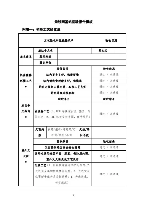 无线网基站初验报告模板-附表