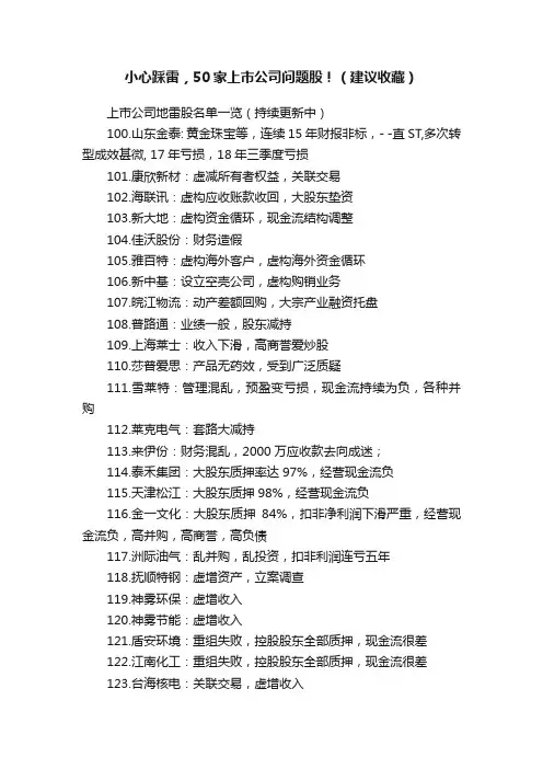 小心踩雷，50家上市公司问题股！（建议收藏）