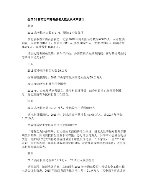 历年高考人数最多的省