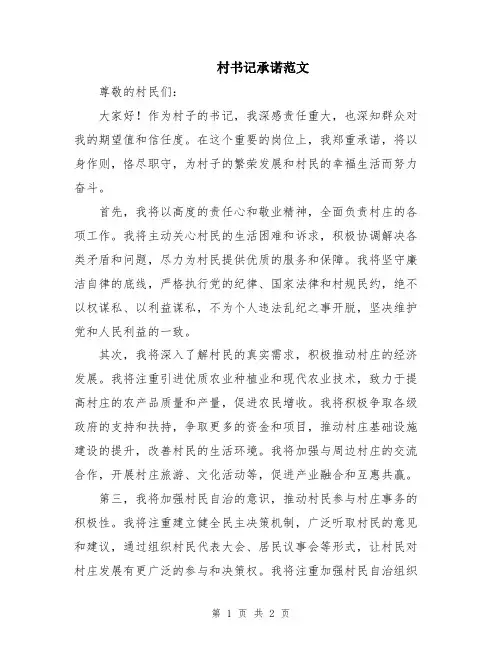 村书记承诺范文