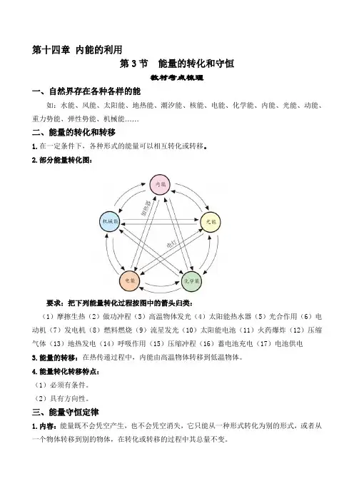 人教版九年级物理全一册教材解读与重难点突破14.3能量的转化与守恒专项练习(附答案)