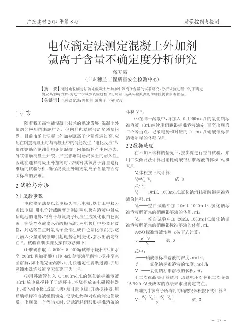 电位滴定法测定混凝土外加剂氯离子含量不确定度分析研究_