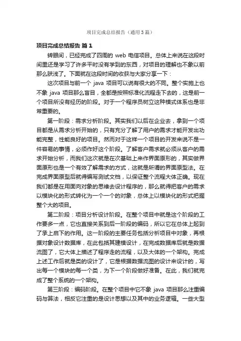 项目完成总结报告（通用3篇）