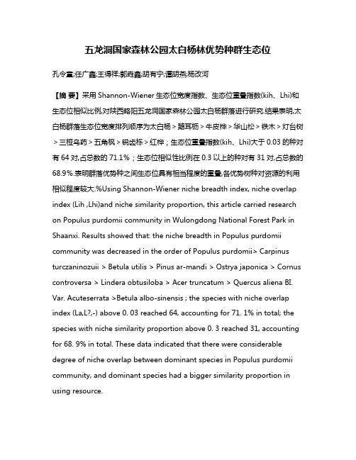 五龙洞国家森林公园太白杨林优势种群生态位