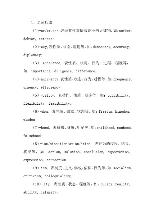 单词后缀词性