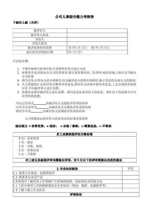 公司综合能力考核表(标准版)