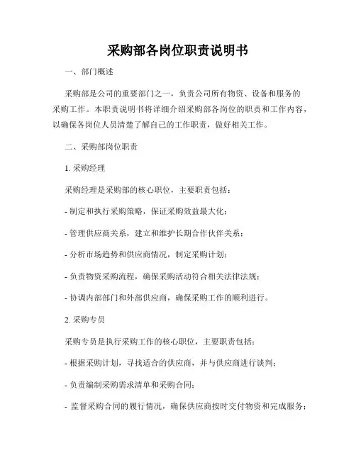 采购部各岗位职责说明书
