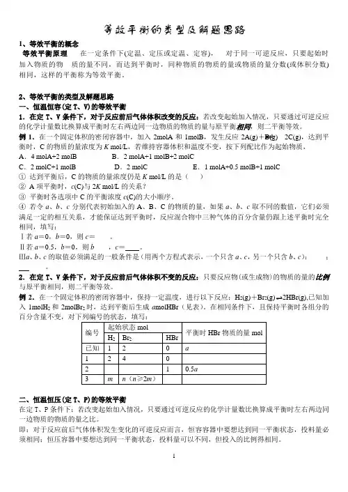 等效平衡的类型及解题思路
