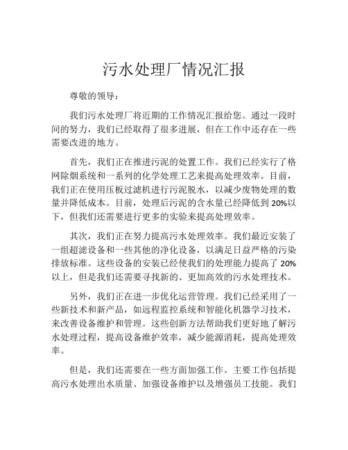 污水处理厂情况汇报