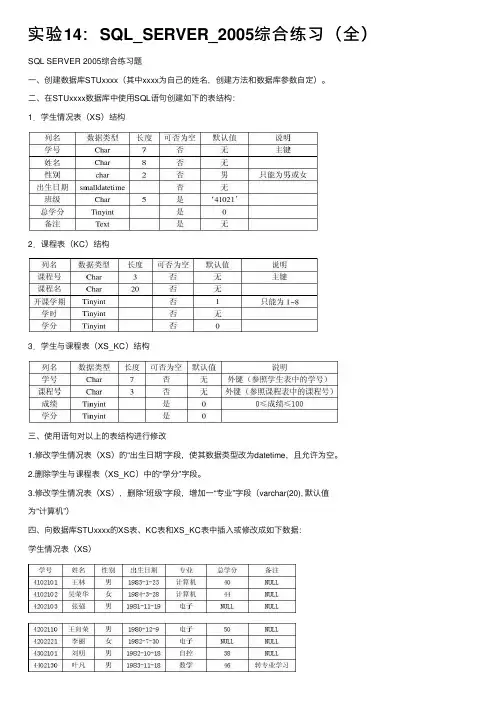 实验14：SQL_SERVER_2005综合练习（全）