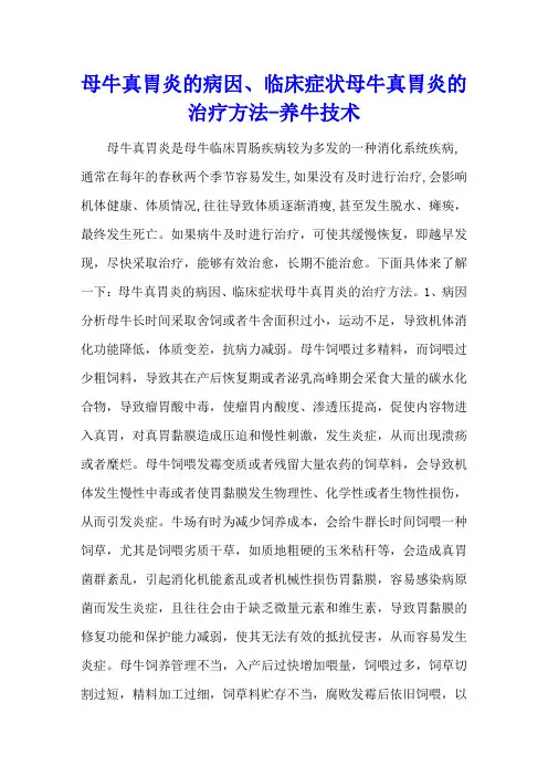 母牛真胃炎的病因、临床症状 母牛真胃炎的治疗方法 - 养牛技术