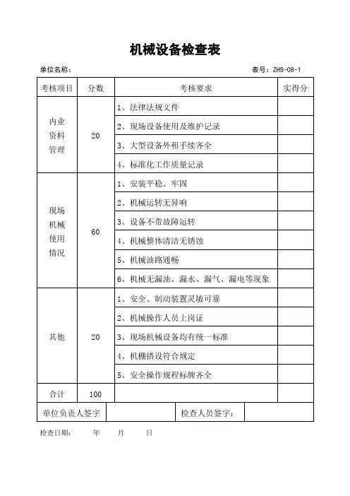 机械设备检查表