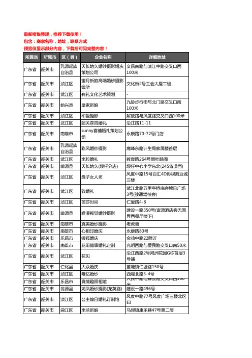 新版广东省韶关市婚庆公司企业公司商家户名录单联系方式地址大全150家