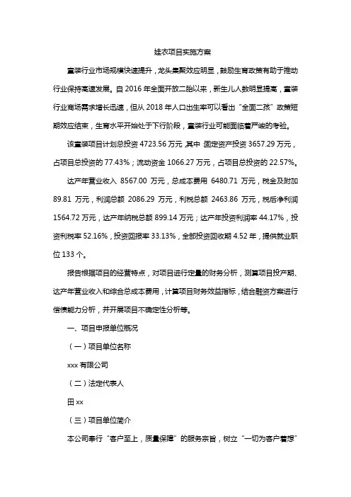 娃衣项目实施方案