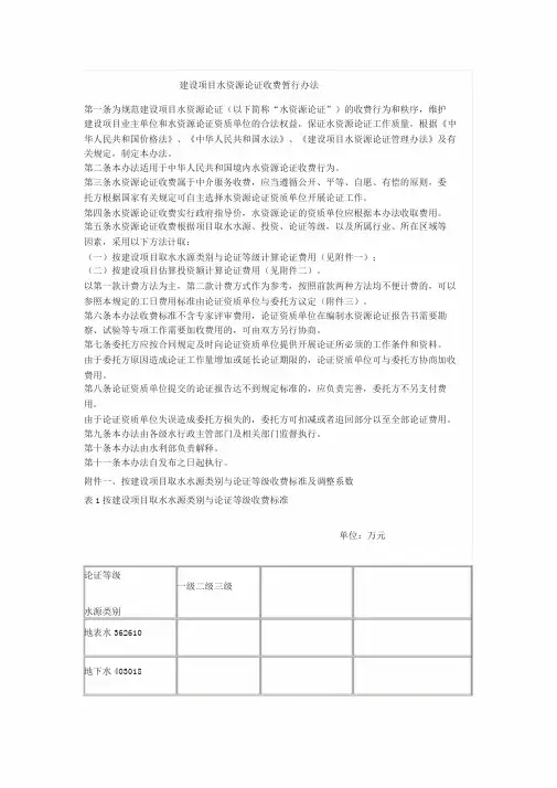 建设项目水资源论证收费暂行办法