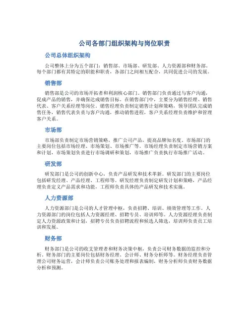 公司各部门组织架构与岗位职责