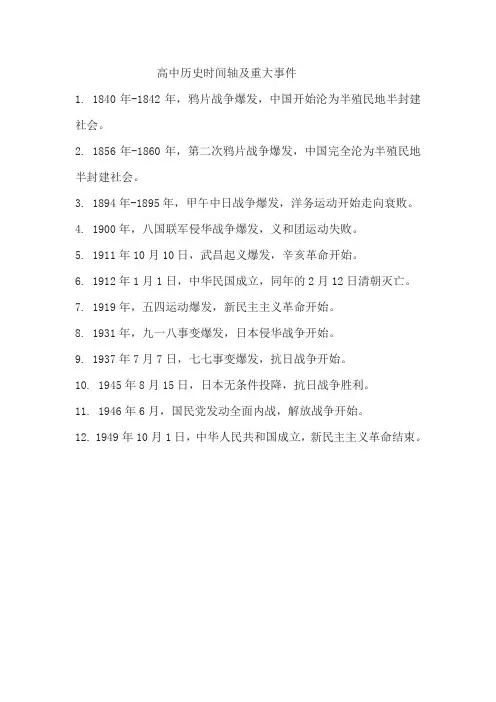 高中历史时间轴及重大事件