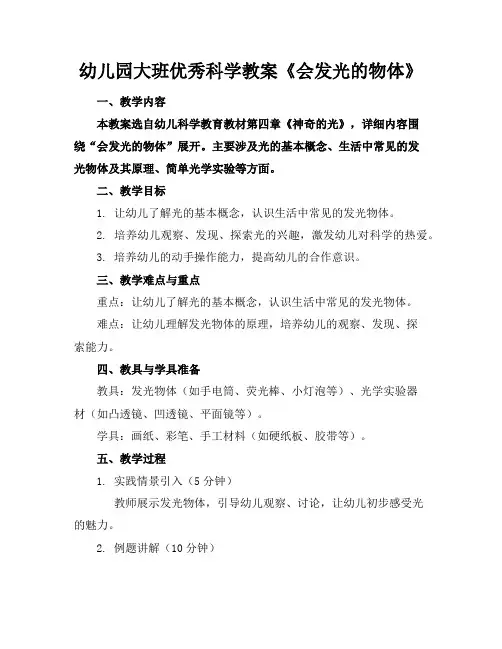 幼儿园大班优秀科学教案《会发光的物体》