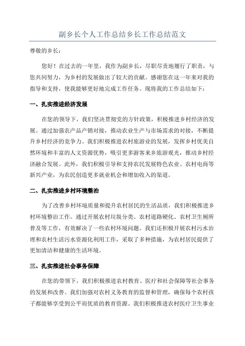 副乡长个人工作总结乡长工作总结范文