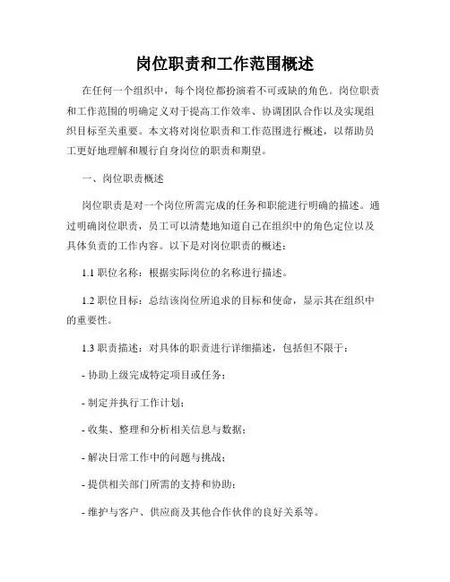 岗位职责和工作范围概述