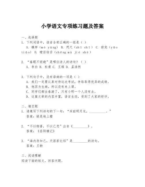 小学语文专项练习题及答案