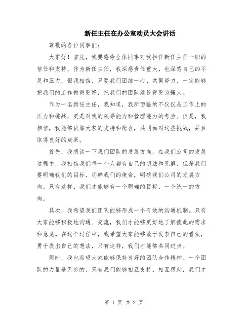 新任主任在办公室动员大会讲话