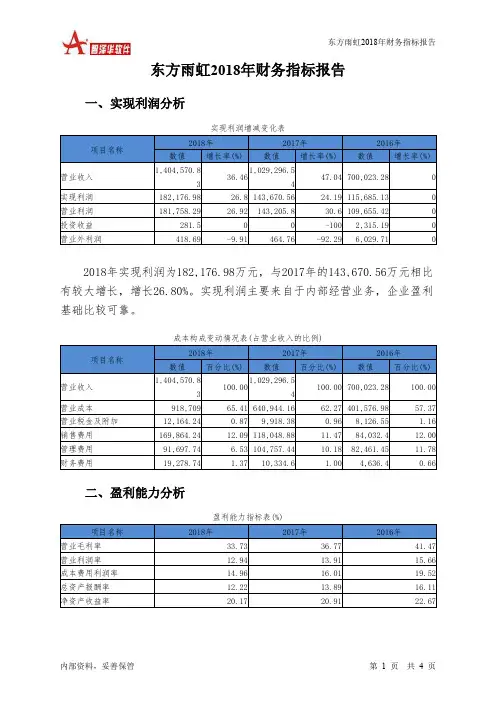 东方雨虹2018年财务指标报告-智泽华