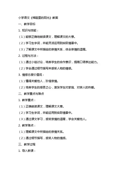 小学语文《棉鞋里的阳光》教案